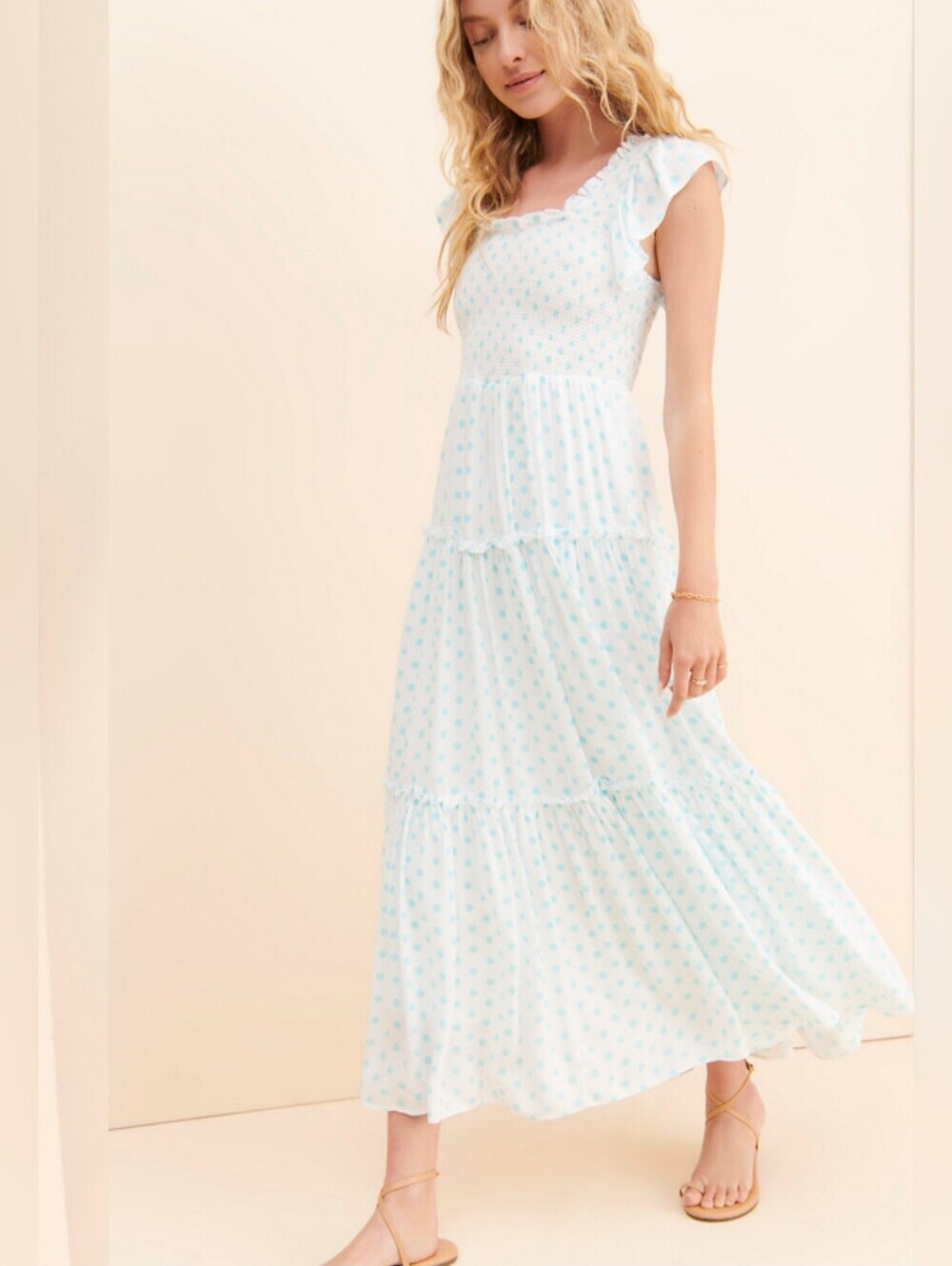 Anthropologie Araminta James The Positano Dress Polka Dot Blue & White Size S